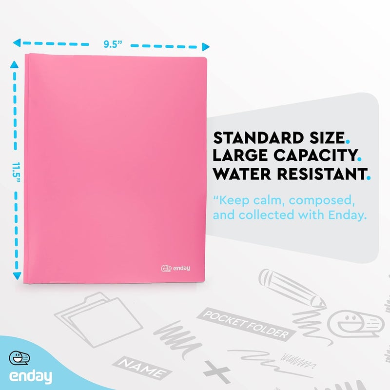 Enday Plastic Folders with Pockets and Prongs Pink - Two Pocket Folder with Brads - 3 Prong Folders with Pockets for Letter Size Sheets, Also Available in Blue, Green, Red, Purple, and Grey, 6 Pc –by - Image 5
